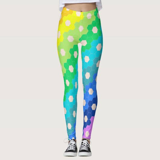 Leggings Motif géométrique Hexagon arc-en-ciel lumineux (Devant)