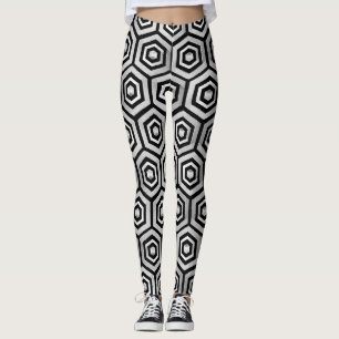 Leggings Motif Géométrique Hexagone Noir Blanc