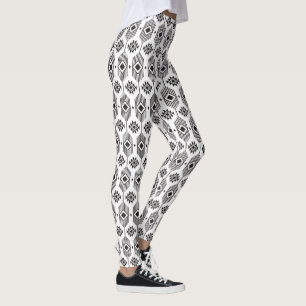 Leggings Motif géométrique ikat noir et blanc