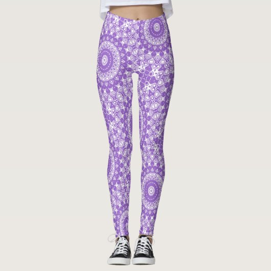 Leggings Motif géométrique mandala violet (Devant)