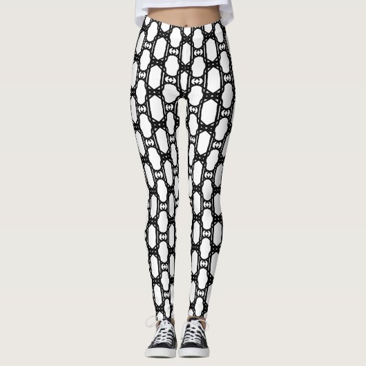 Leggings Motif géométrique moderne et élégant noir blanc (Devant)