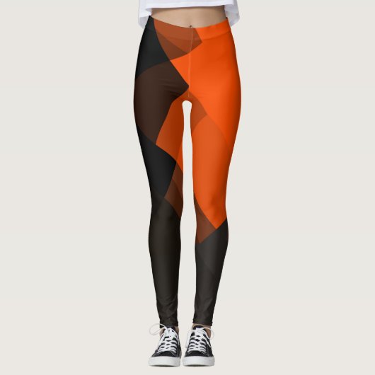 Leggings Motif géométrique moderne gris-noir orange (Devant)