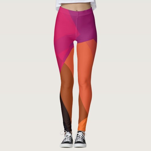 Leggings Motif géométrique moderne violet orange noir (Devant)