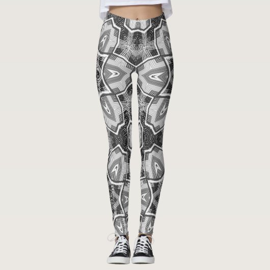 Leggings Motif géométrique noir blanc (Devant)