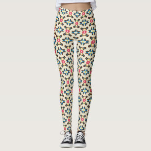 Leggings Motif géométrique ornemental de corail bleu