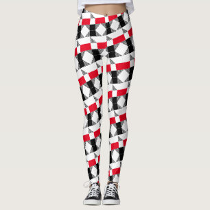 Leggings motif géométrique rayé noir et blanc rouge