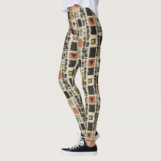 Leggings Motif géométrique rustique en boue de coton (2) (Gauche)