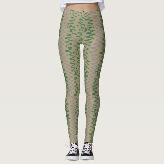 Leggings motif géométrique tons verts avec triangles (Devant)