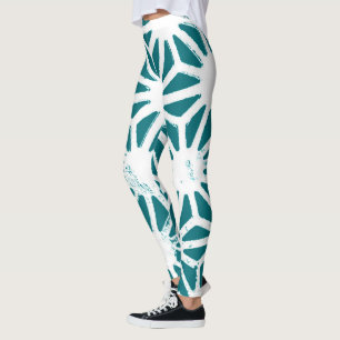 Leggings motif géométrique turquoise et blanc