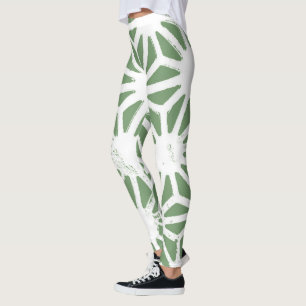 Leggings Motif géométrique vert et blanc olive