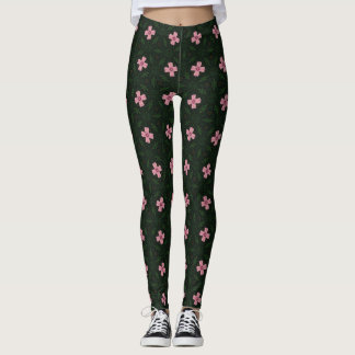 Leggings Motif géométrique vert foncé et rose