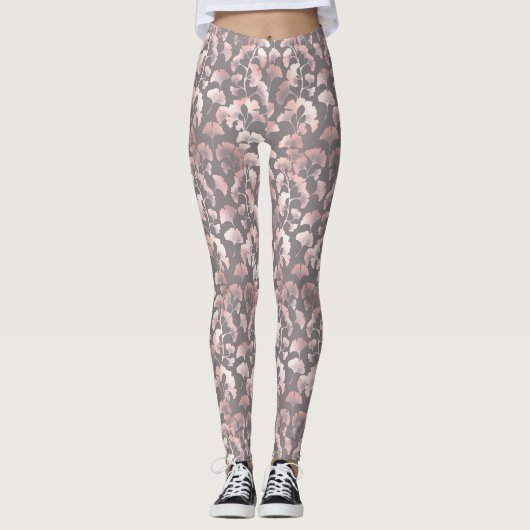 Leggings Motif Ginkgo Rose Noir Chic (Devant)