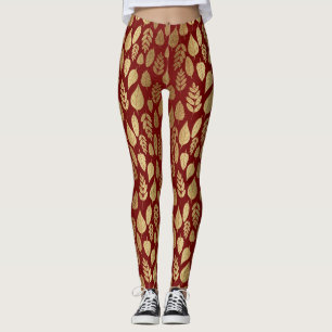 Leggings Motif Gold et Red Leaf