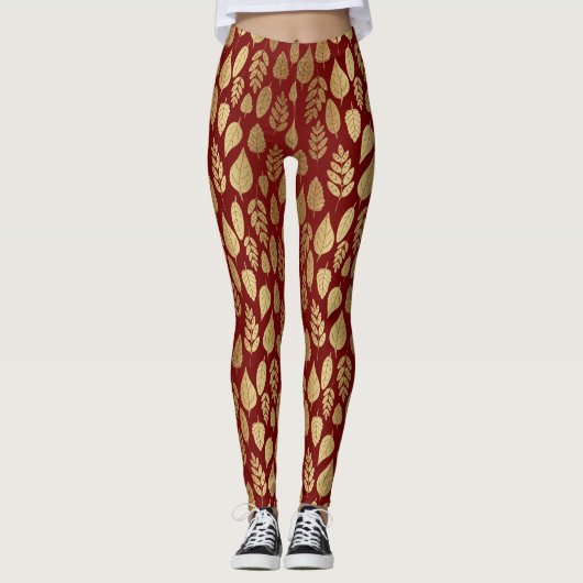 Leggings Motif Gold et Red Leaf (Devant)
