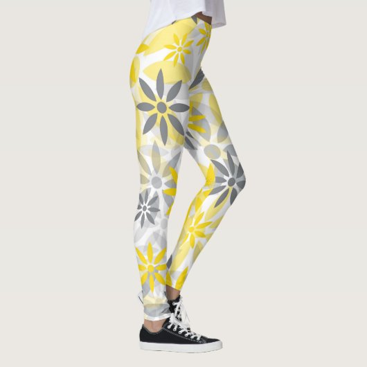 Leggings Motif graphique à fleurs gris jaune (Droite)