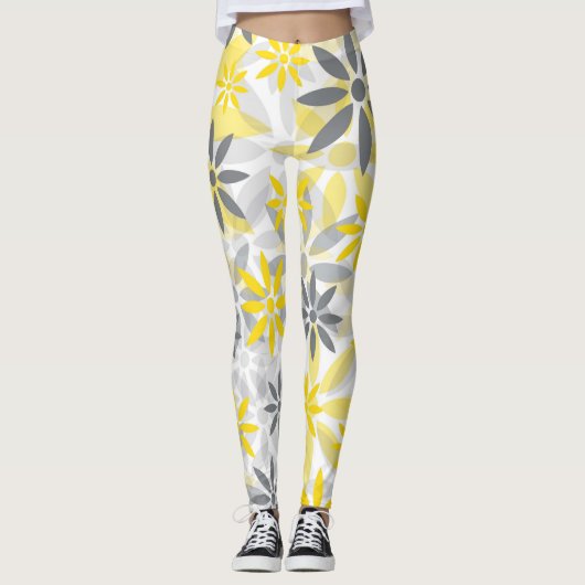 Leggings Motif graphique à fleurs gris jaune (Devant)