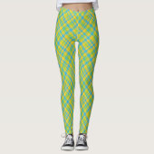 Leggings Motif gris bleu vert jaune plaid à Customiser (Devant)