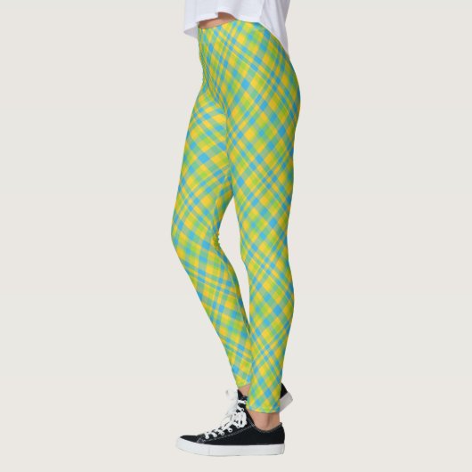 Leggings Motif gris bleu vert jaune plaid à Customiser (Gauche)