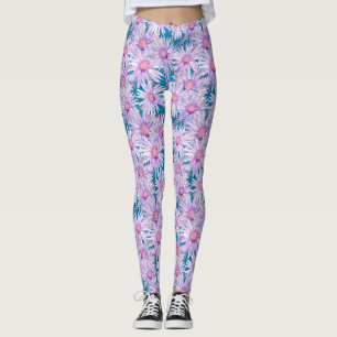 Leggings Motif Groovy Rétro Marguerite Violette