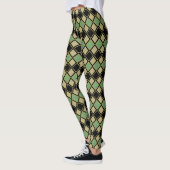 Leggings Motif Harlequin en Or, Vert et Noir  (Gauche)