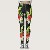 Leggings Motif Hibiscus Hawaïen rouge et blanc (Devant)