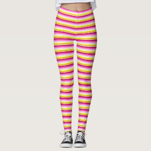 Leggings Motif horizontal de jaune de rose de rayures