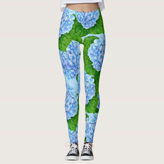 Leggings Motif hydrangée bleu (Devant)