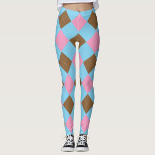 Leggings Motif Jacquard bleu marron et rose
