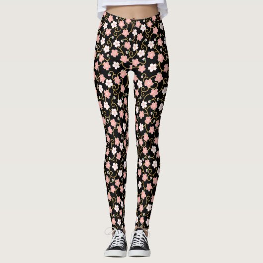 Leggings Motif japonais de fleurs de cerisier (Devant)