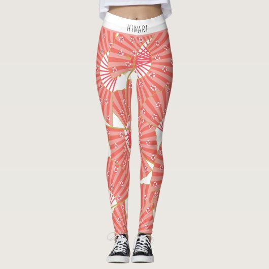 Leggings Motif japonais rose et blanc (Devant)