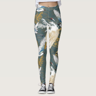Leggings Motif japonais Vintage Crane Birds