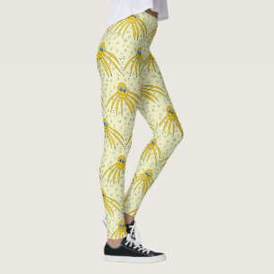 Leggings Motif jaune de natation de poulpe d'amusement