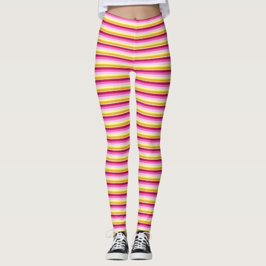 Leggings Motif jaune rose des bandes horizontales (Devant)