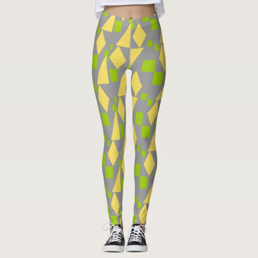 Leggings Motif jaune vert géométrique Abstrait sur gris (Devant)