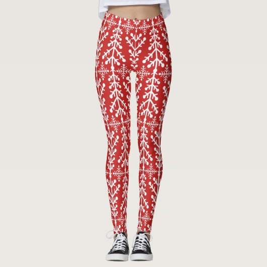 Leggings Motif juste nordique rouge de Knit d'île d'arbre (Devant)