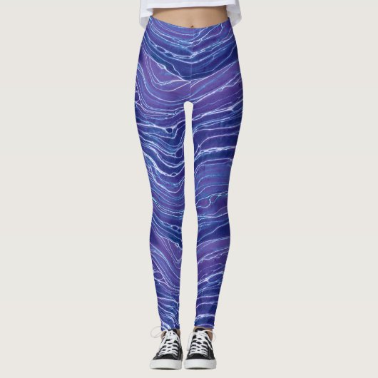 Leggings Motif Lavender Blue Abstrait Waves (Devant)