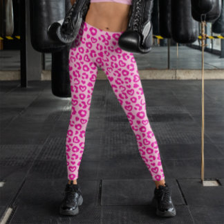 Leggings Motif léopard à coeur rose clair et chaud