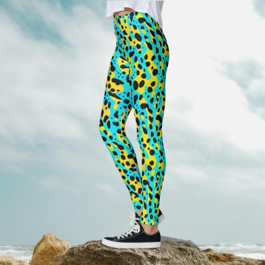 Leggings Motif léopard abstrait turquoise jaune tendance 
