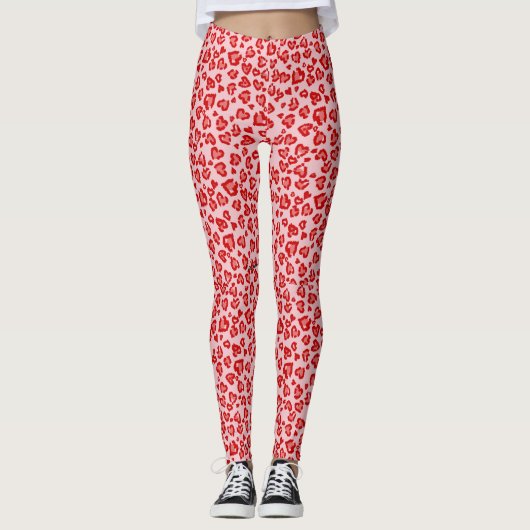 Leggings Motif léopard des coeurs en rouge sur blush (Devant)