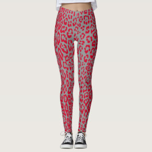 Leggings motif léopard en rouge et gris
