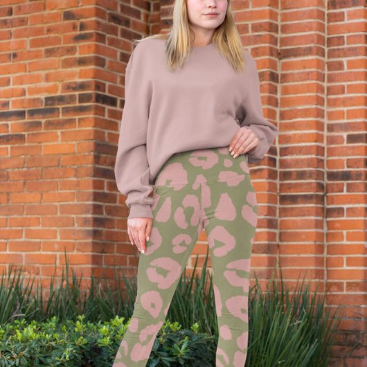 Leggings Motif léopard moderne vert et rose
