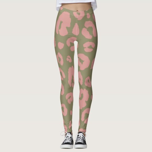 Leggings Motif léopard moderne vert et rose (Devant)