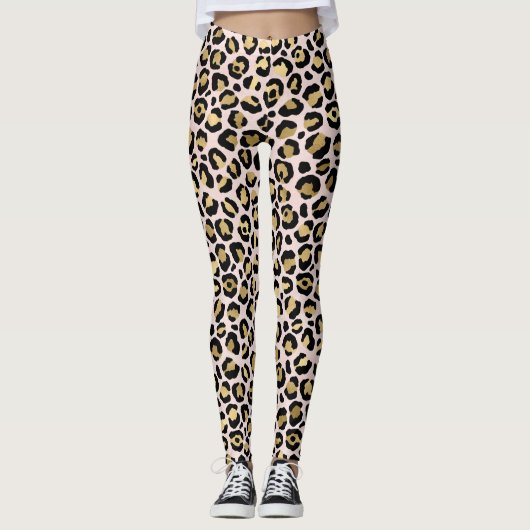 Leggings Motif Léopard Or Rose (Devant)