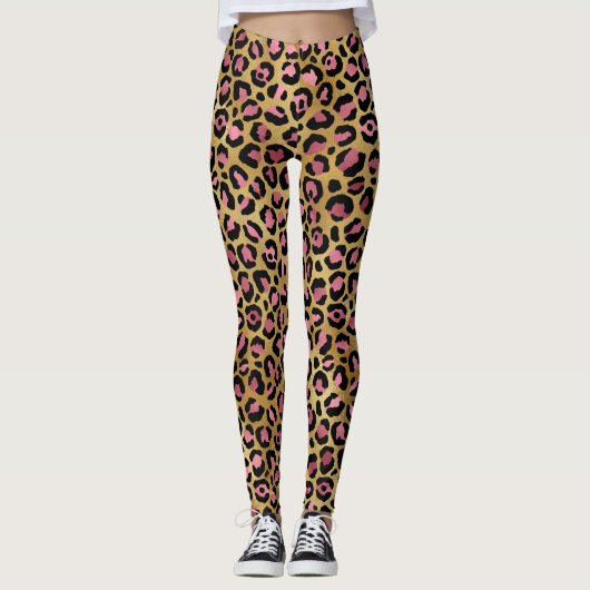 Leggings Motif Léopard Or Rose (Devant)