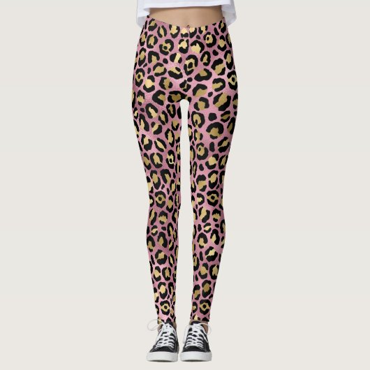 Leggings Motif Léopard Or Rose (Devant)