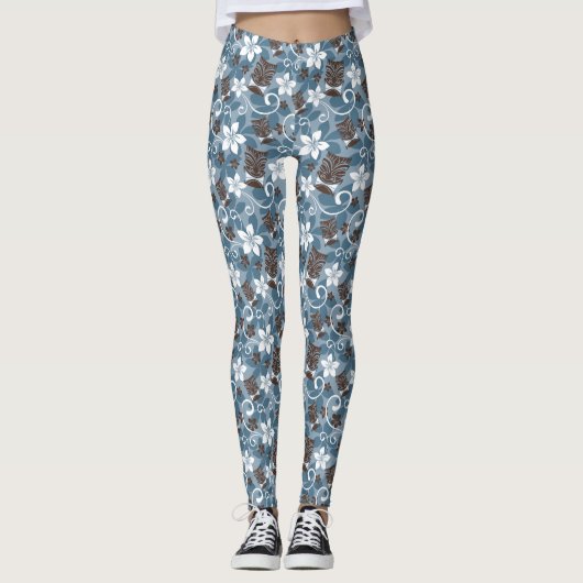 LEGGINGS MOTIF LUAU TIKI (BLEU) (Devant)