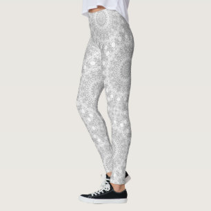 Leggings Motif Mandala Argent Élégant