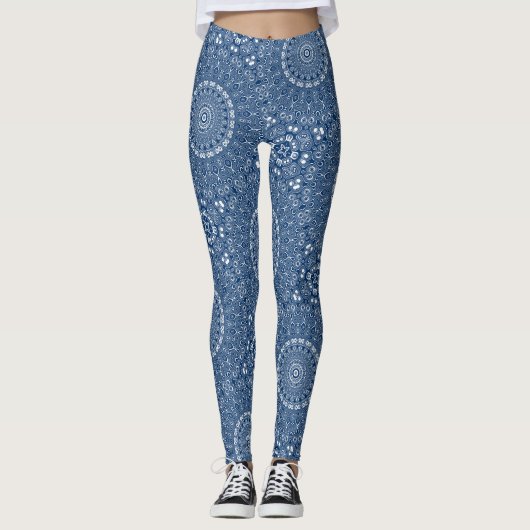 Leggings Motif Mandala Bleu Indigo (Devant)