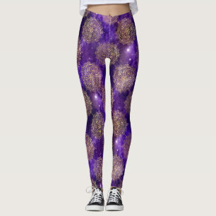Leggings Motif Mandala Dharma Galaxie Or et Violet
