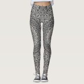 Leggings Motif Mandala géométrique noir et blanc (Devant)